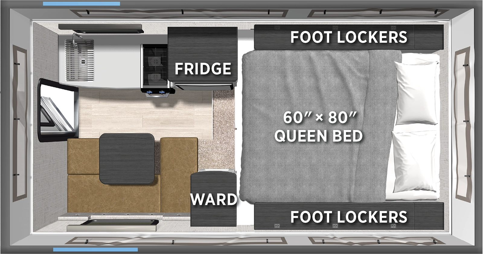 The Real Lite Truck Camper SS-1604 floorplan features include: 